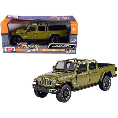 2021 Jeep Gladiator Overland (Open Top) Pickup Truck Matt Green 1/24 - 1/27 Diecast Model Car by Motormax - Motormax - ModelCars.com