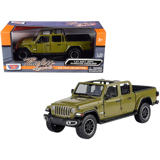 2021 Jeep Gladiator Overland (Open Top) Pickup Truck Matt Green 1/24 - 1/27 Diecast Model Car by Motormax - Motormax - ModelCars.com