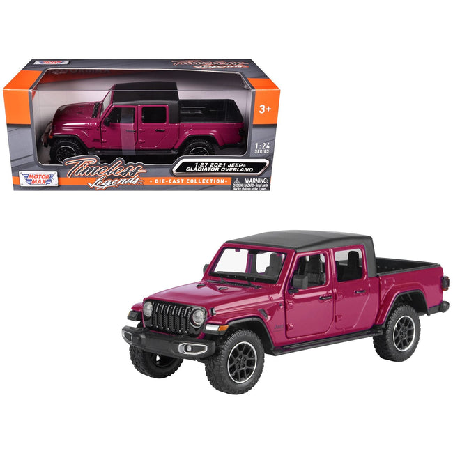 2021 Jeep Gladiator Overland Pickup Truck Purple with Matt Black Top 1/24 Diecast Model Car by Motormax-Motormax-ModelCars.com