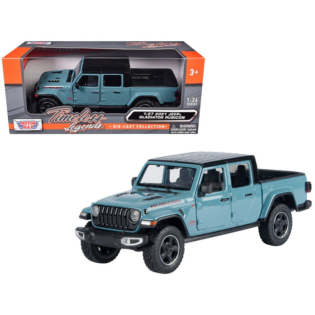 2021 Jeep Gladiator Rubicon (Closed Top) Pickup Truck Blue with Black Top 1/27 Diecast Model Car by Motormax-Motormax-ModelCars.com