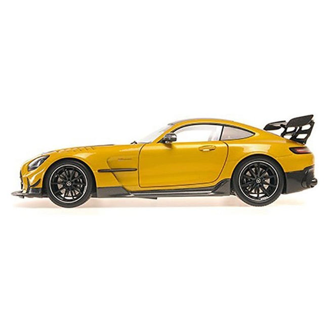 2021 Mercedes-Benz AMG GT Black Series Solarbeam Yellow Metallic with Black Top and Hood Stripes 1/18 Diecast Model Car by Minichamps-Minichamps-ModelCars.com