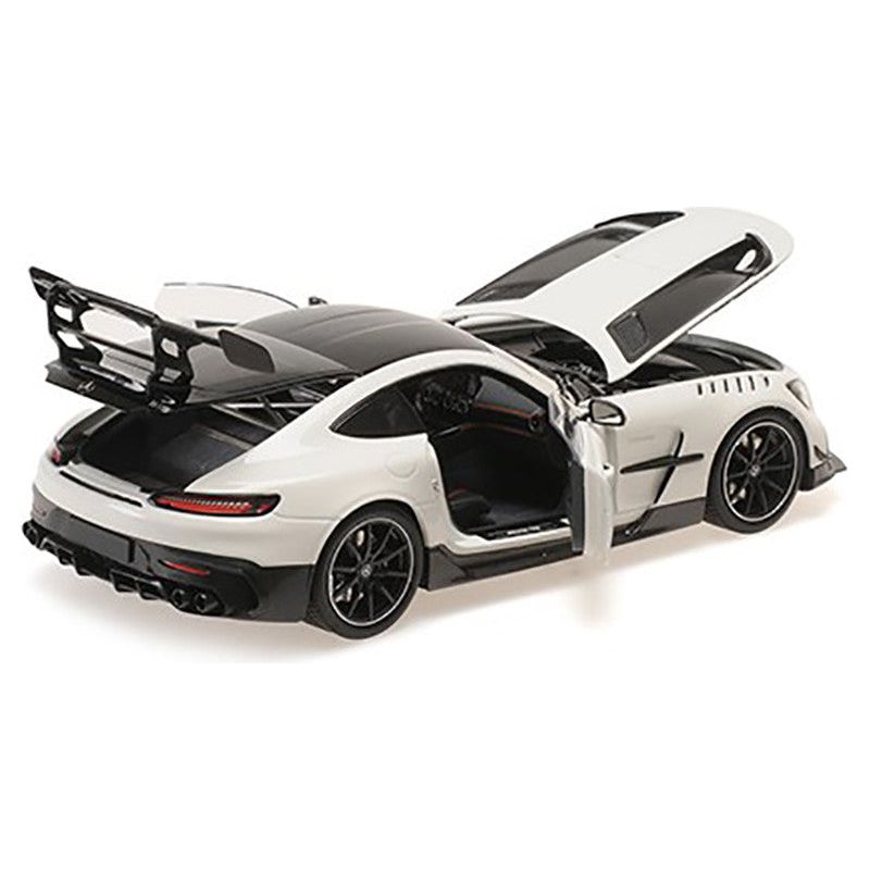 2021 Mercedes - Benz AMG GT Black Series White Metallic with Black Top and Hood Stripes 1/18 Diecast Model Car by Minichamps - Minichamps - ModelCars.com