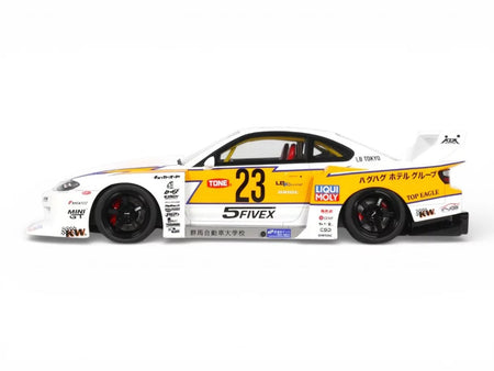 2021 Nissan Silvia (S15) LB-Super Silhouette RHD (Right Hand Drive) 23 White with Yellow Stripes 1/18 Model Car by GT Spirit-GT Spirit-ModelCars.com
