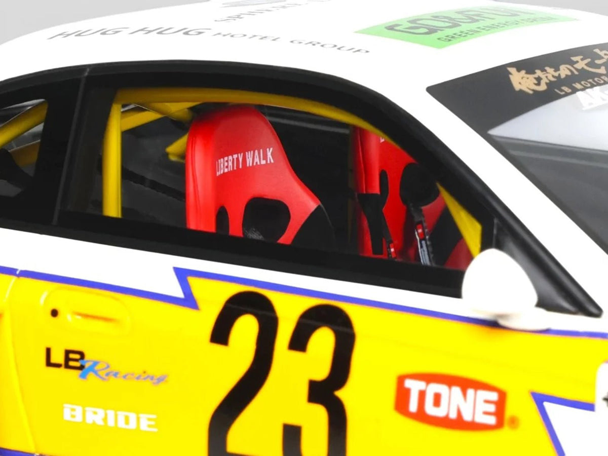 2021 Nissan Silvia (S15) LB-Super Silhouette RHD (Right Hand Drive) 23 White with Yellow Stripes 1/18 Model Car by GT Spirit-GT Spirit-ModelCars.com