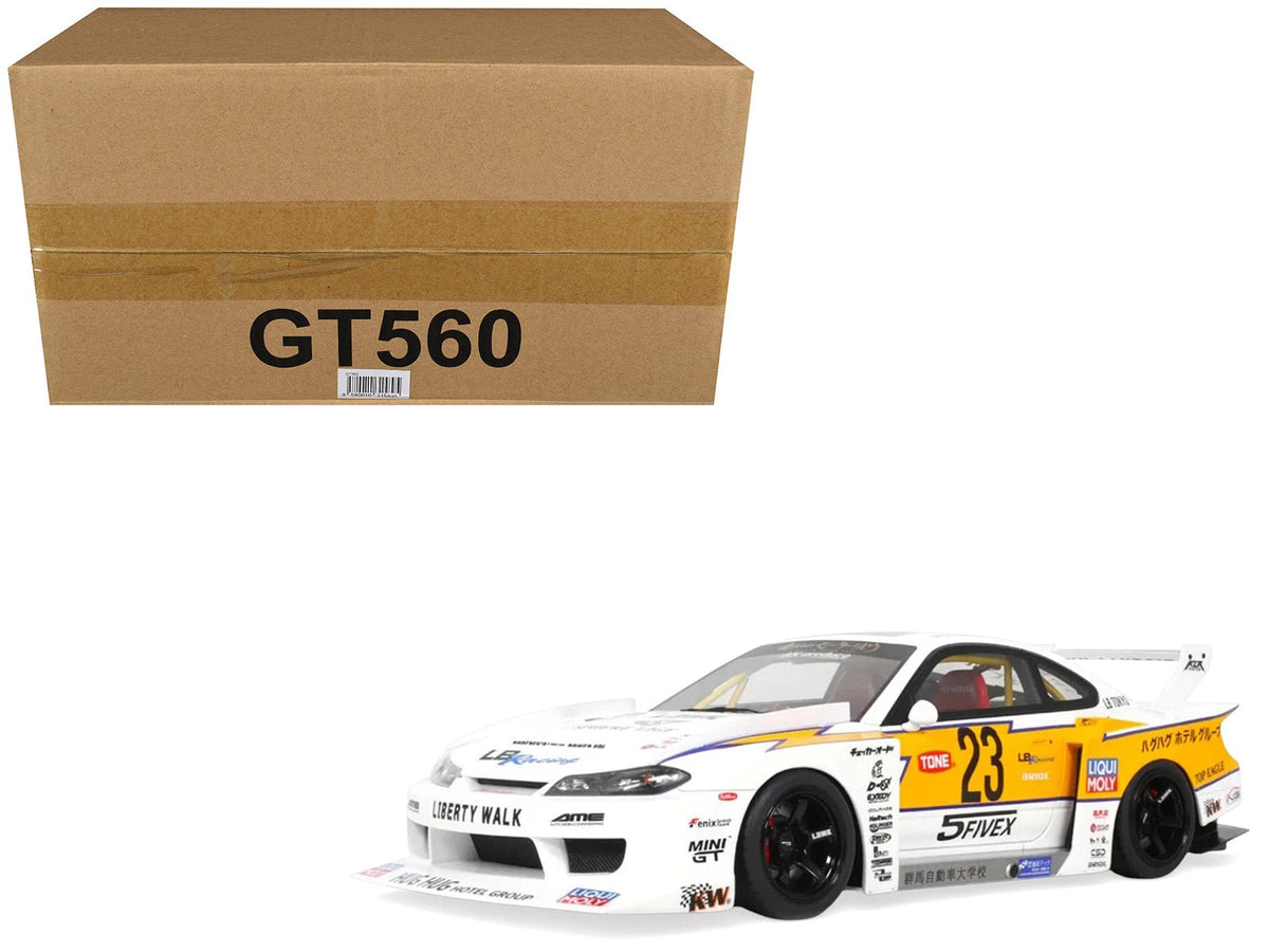 2021 Nissan Silvia (S15) LB-Super Silhouette RHD (Right Hand Drive) 23 White with Yellow Stripes 1/18 Model Car by GT Spirit-GT Spirit-ModelCars.com