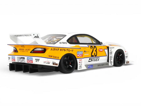 2021 Nissan Silvia (S15) LB-Super Silhouette RHD (Right Hand Drive) 23 White with Yellow Stripes 1/18 Model Car by GT Spirit-GT Spirit-ModelCars.com