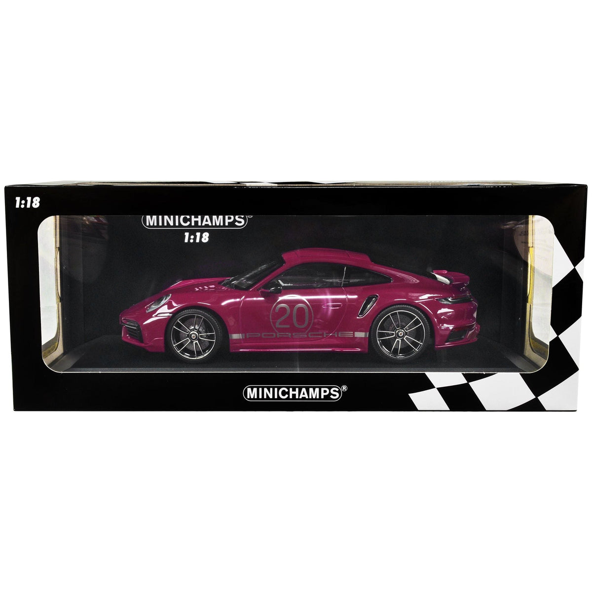 2021 Porsche 911 Turbo S with SportDesign Package 20 Red Violet with Silver Stripes Limited Edition to 504 pieces Worldwide 1/18 Diecast Model Car by Minichamps - Minichamps - ModelCars.com