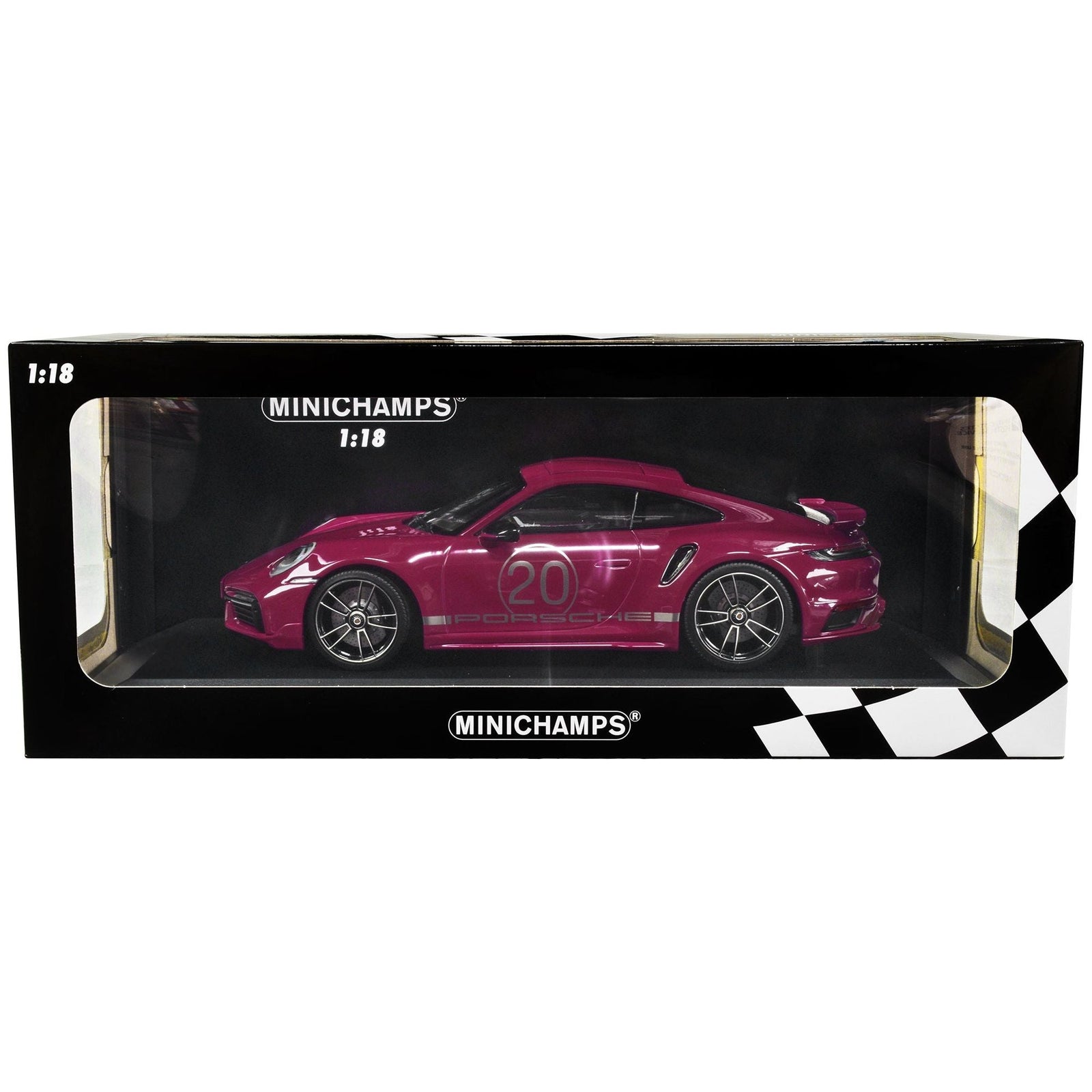 2021 Porsche 911 Turbo S with SportDesign Package 20 Red Violet with Silver Stripes Limited Edition to 504 pieces Worldwide 1/18 Diecast Model Car by Minichamps - Minichamps - ModelCars.com