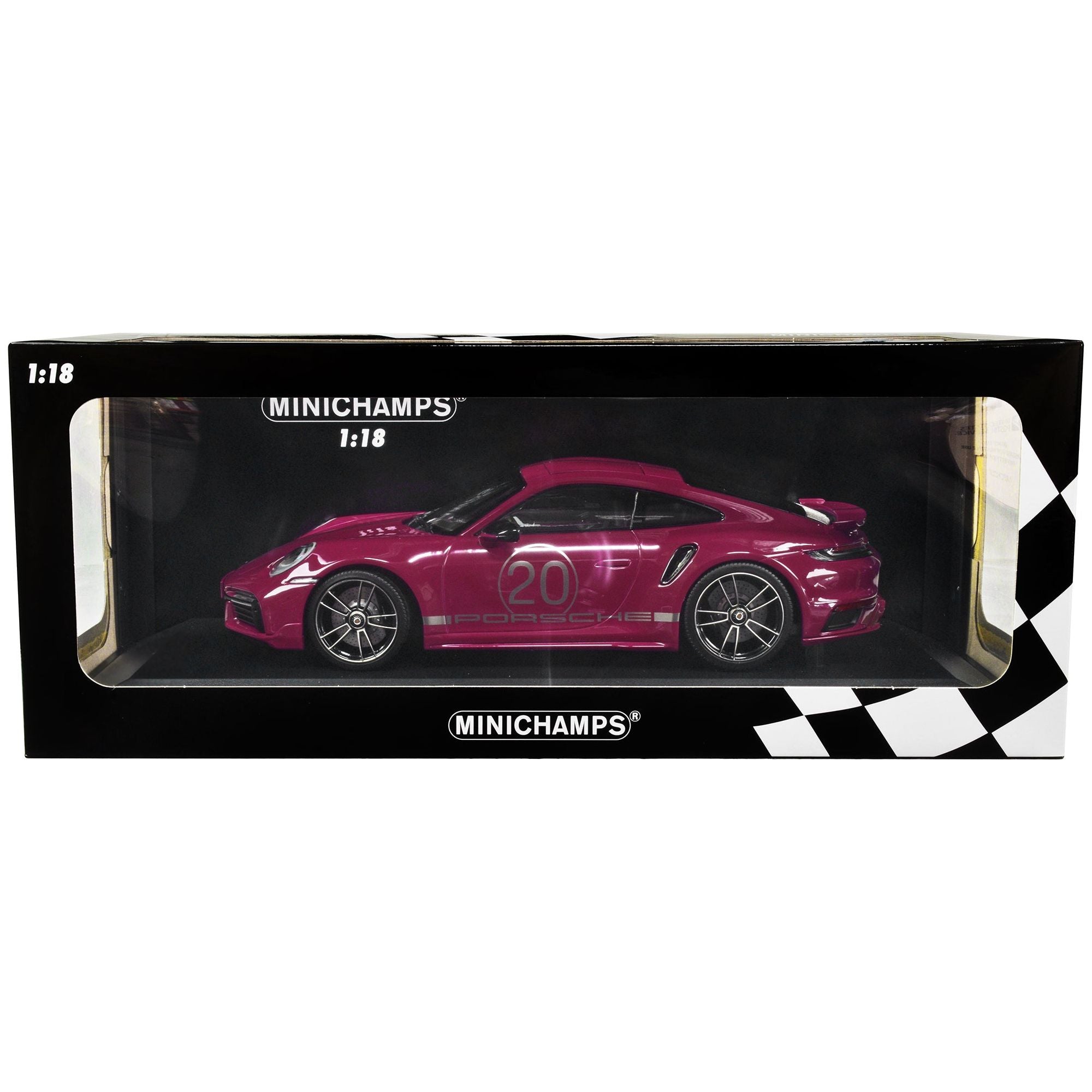 2021 Porsche 911 Turbo S with SportDesign Package 20 Red Violet with Silver Stripes Limited Edition to 504 pieces Worldwide 1/18 Diecast Model Car by Minichamps - Minichamps - ModelCars.com