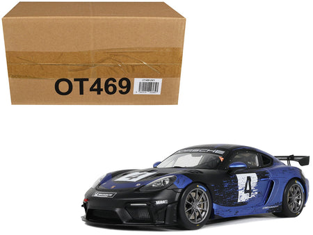 2021 Porsche Cayman 718 GT4 RS Clubsport 4 Black with Blue Graphics Limited Edition to 999 pieces Worldwide 1/18 Model Car by Otto Mobile-Otto Mobile-ModelCars.com