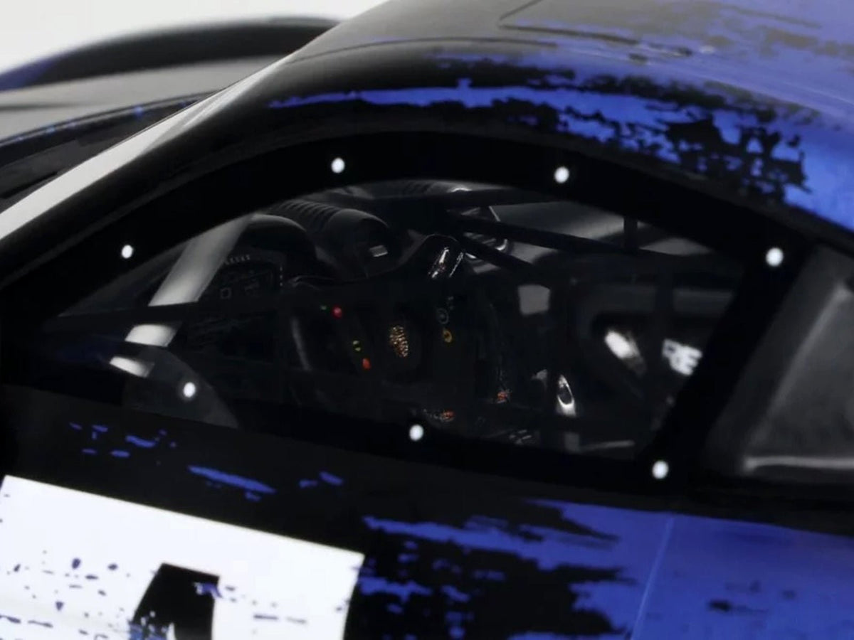 2021 Porsche Cayman 718 GT4 RS Clubsport 4 Black with Blue Graphics Limited Edition to 999 pieces Worldwide 1/18 Model Car by Otto Mobile-Otto Mobile-ModelCars.com