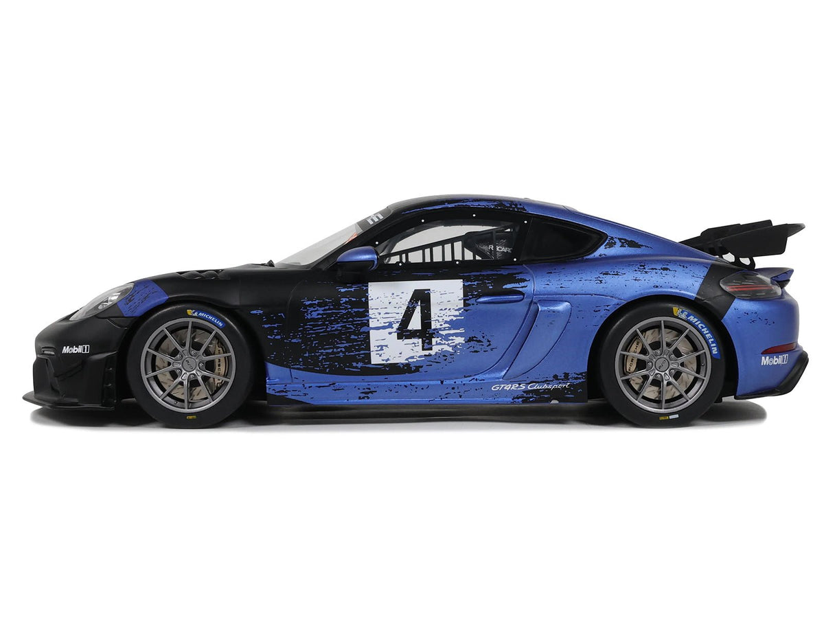 2021 Porsche Cayman 718 GT4 RS Clubsport 4 Black with Blue Graphics Limited Edition to 999 pieces Worldwide 1/18 Model Car by Otto Mobile-Otto Mobile-ModelCars.com