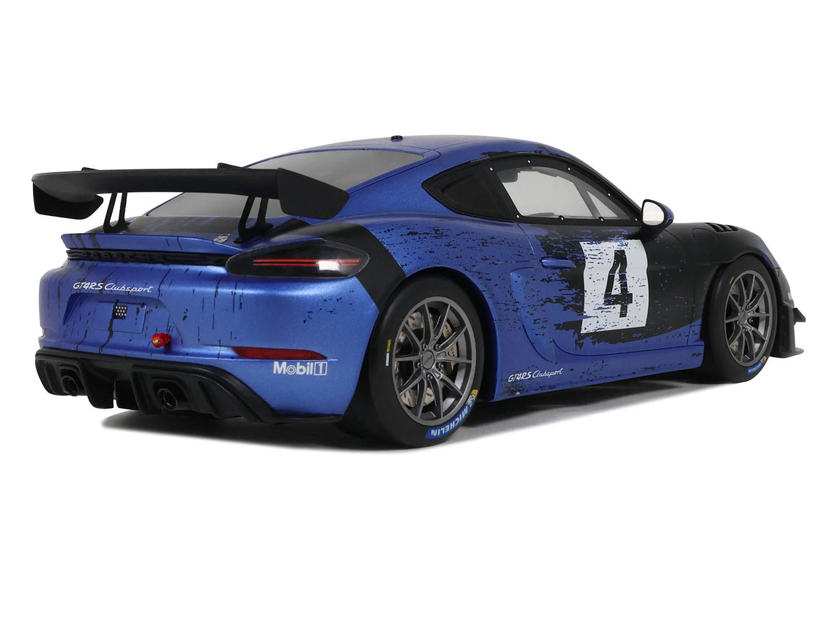 2021 Porsche Cayman 718 GT4 RS Clubsport 4 Black with Blue Graphics Limited Edition to 999 pieces Worldwide 1/18 Model Car by Otto Mobile-Otto Mobile-ModelCars.com