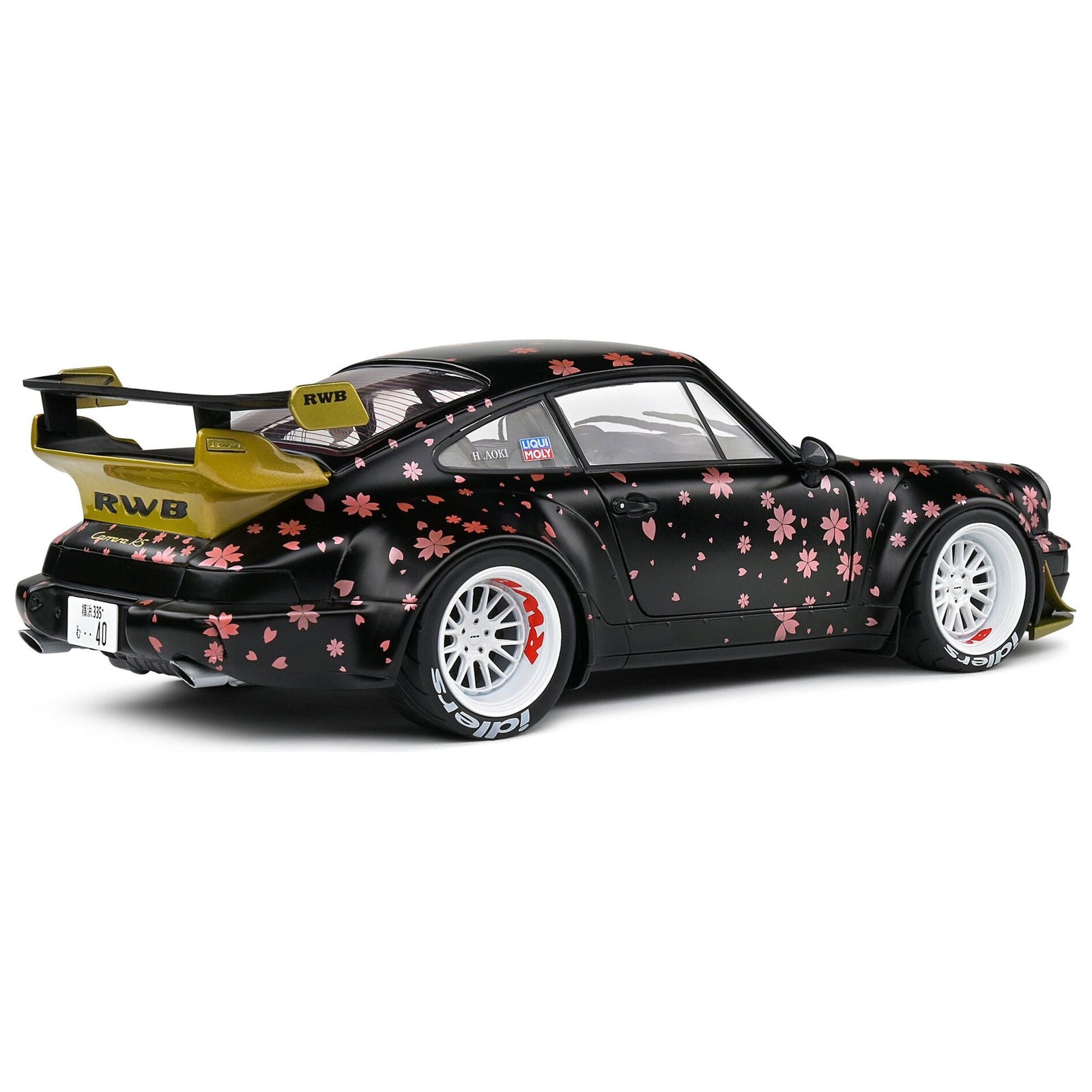 2021 RWB Aoki Matt Black with Cherry Blossom Graphics "Rauh WeltBegriff" 1/18 Diecast Model Car by Solido - Solido - ModelCars.com