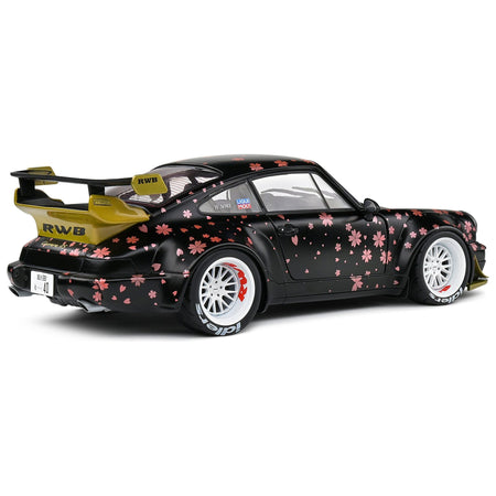 2021 RWB Aoki Matt Black with Cherry Blossom Graphics "Rauh WeltBegriff" 1/18 Diecast Model Car by Solido - Solido - ModelCars.com