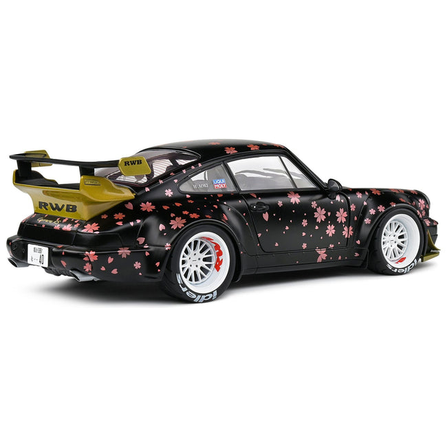 2021 RWB Aoki Matt Black with Cherry Blossom Graphics "Rauh WeltBegriff" 1/18 Diecast Model Car by Solido - Solido - ModelCars.com