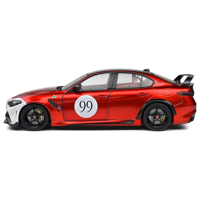 2022 Alfa Romeo Giulia GTAm 99 Red Metallic with Black Top and Italian Flag Stripes "Mugello 1969" Livery "Competition" Series 1/18 Diecast Model Car by Solido - Solido - ModelCars.com