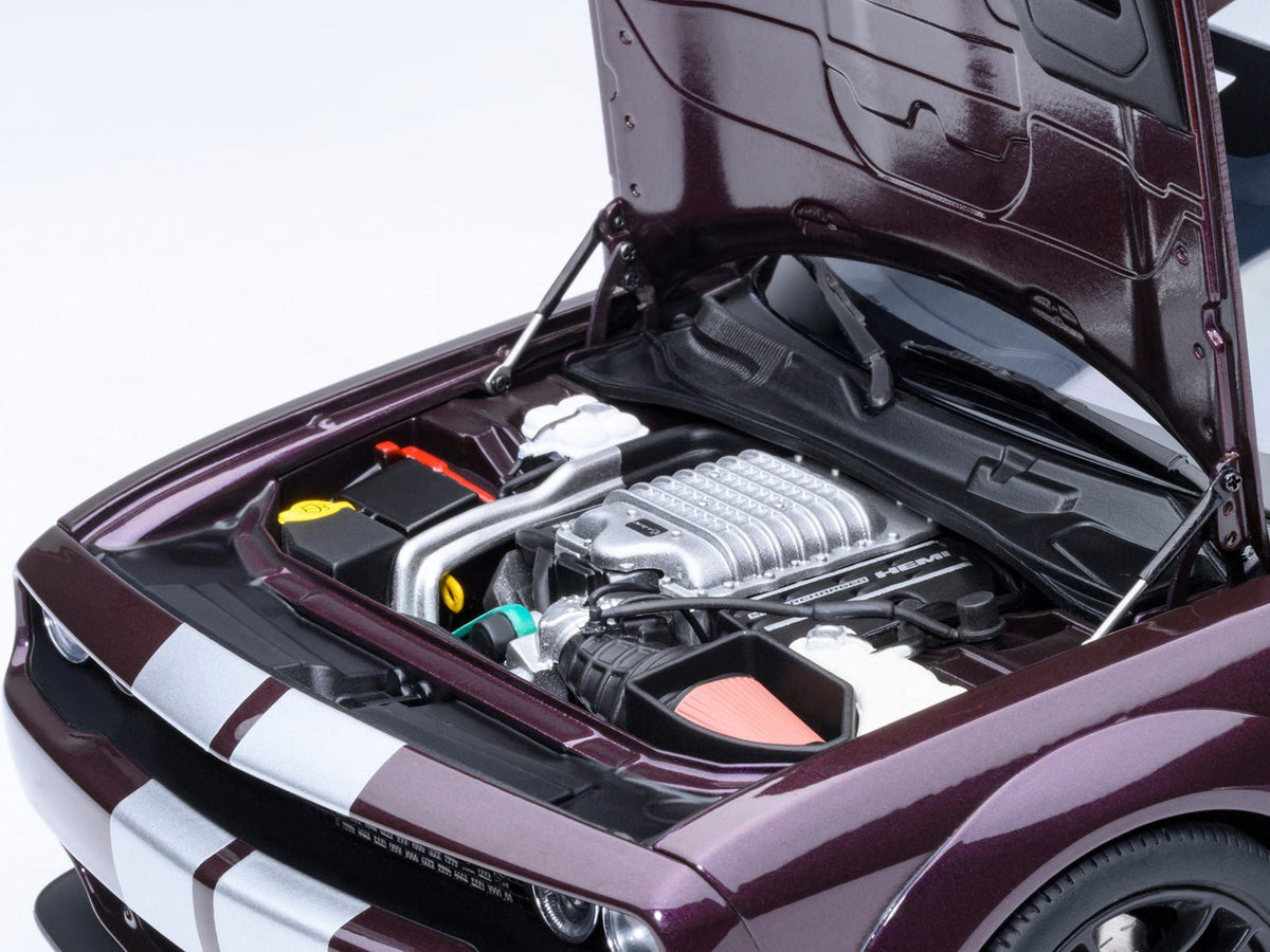2022 Dodge Challenger SRT Jailbreak Hellraisin Purple with White Stripes 1/18 Model Car by Autoart-Autoart-ModelCars.com