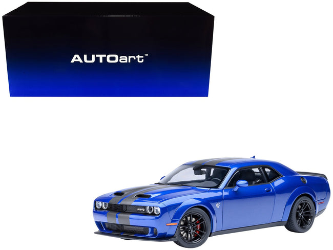 2022 Dodge Challenger SRT Jailbreak Indigo Blue Metallic with Carbon Stripes 1/18 Model Car by Autoart-Autoart-ModelCars.com