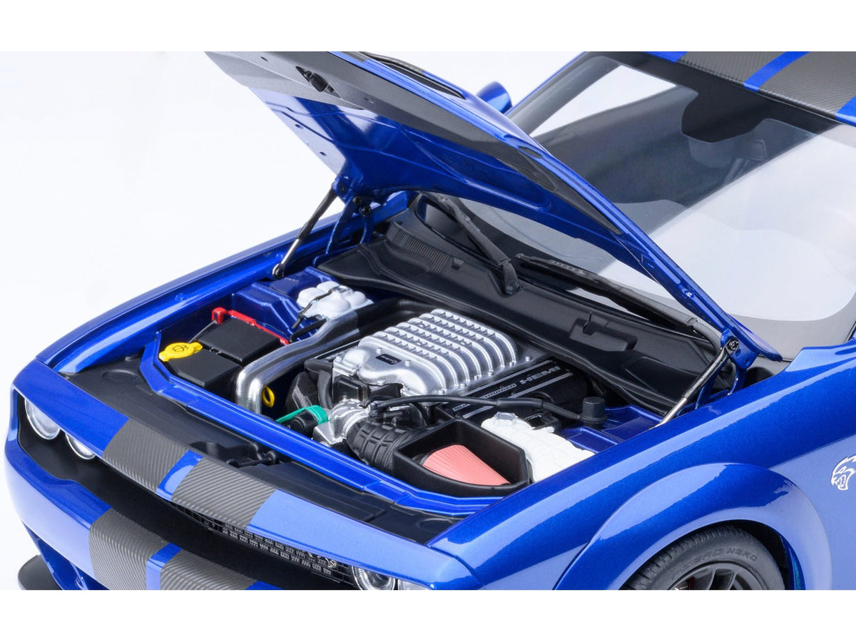 2022 Dodge Challenger SRT Jailbreak Indigo Blue Metallic with Carbon Stripes 1/18 Model Car by Autoart-Autoart-ModelCars.com