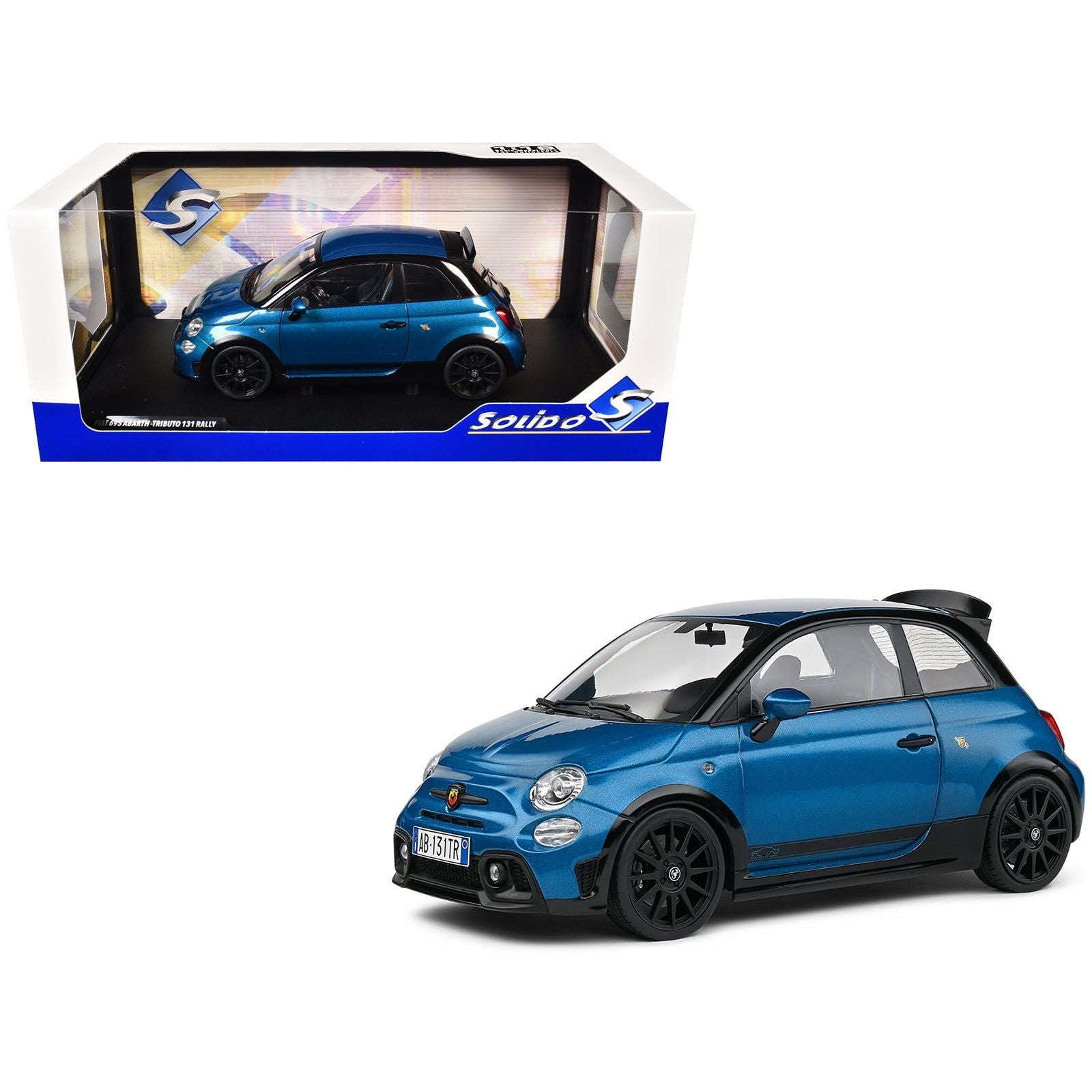 2022 Fiat 695 Abarth "Tributo 131 Rally" Podium Blue Metallic with Black Side Stripes 1/18 Diecast Model Car by Solido - Solido - ModelCars.com