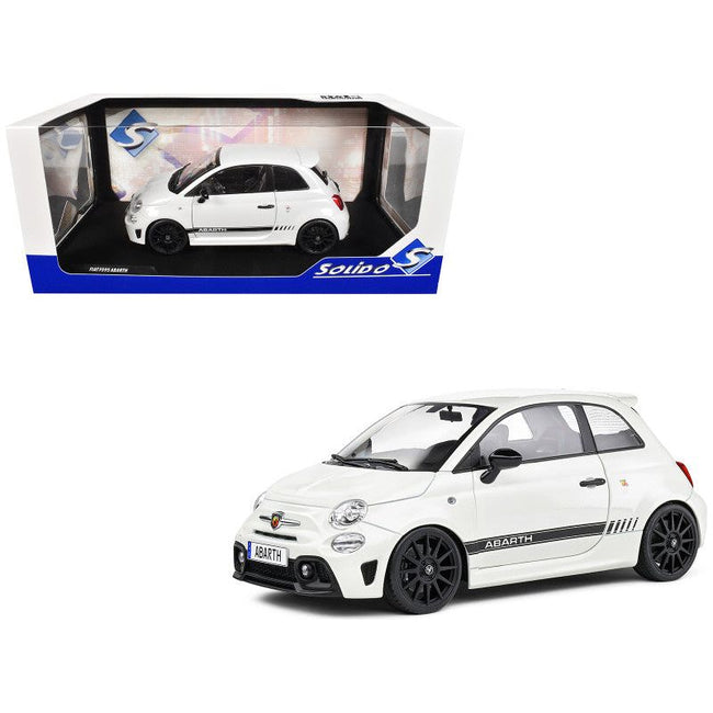 2022 Fiat F595 Abarth Ghiaccio White with Black Stripes 1/18 Diecast Model Car by Solido - Solido - ModelCars.com