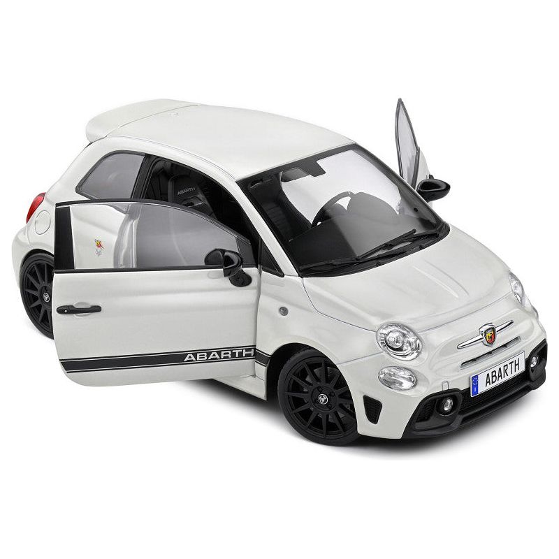 2022 Fiat F595 Abarth Ghiaccio White with Black Stripes 1/18 Diecast Model Car by Solido - Solido - ModelCars.com