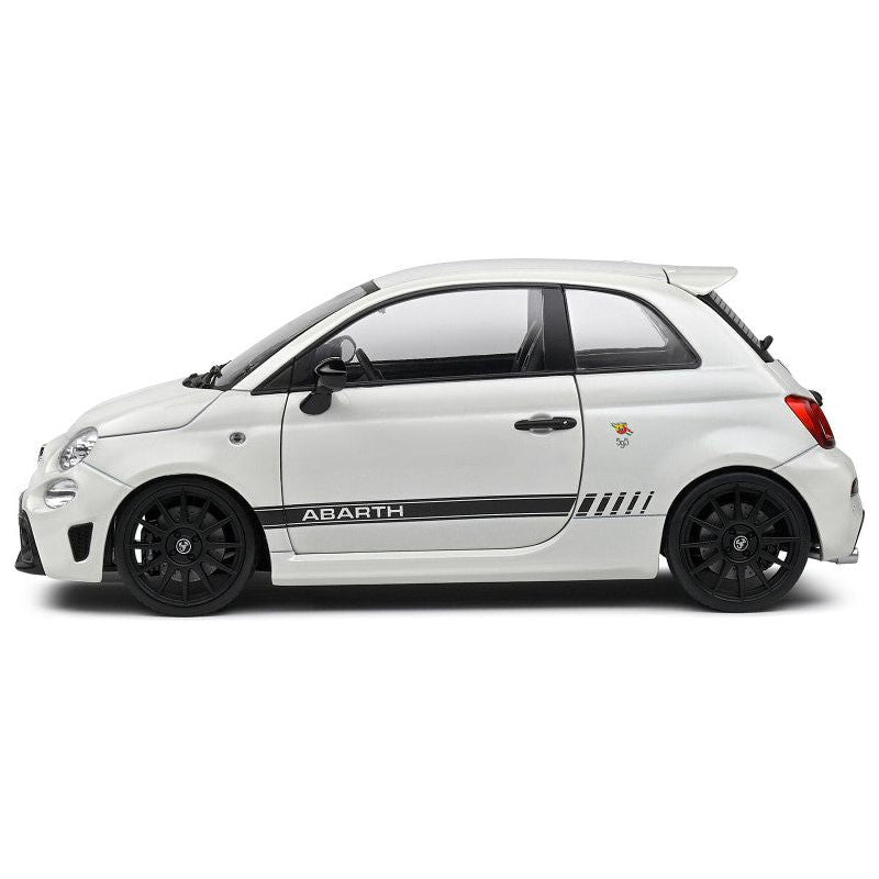 2022 Fiat F595 Abarth Ghiaccio White with Black Stripes 1/18 Diecast Model Car by Solido - Solido - ModelCars.com
