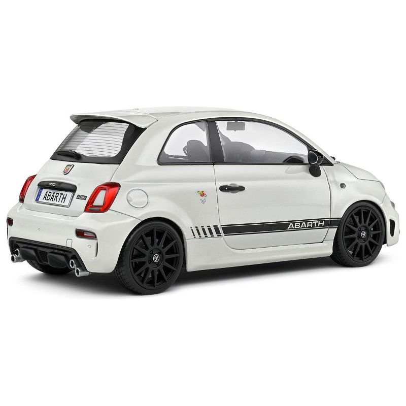2022 Fiat F595 Abarth Ghiaccio White with Black Stripes 1/18 Diecast Model Car by Solido - Solido - ModelCars.com