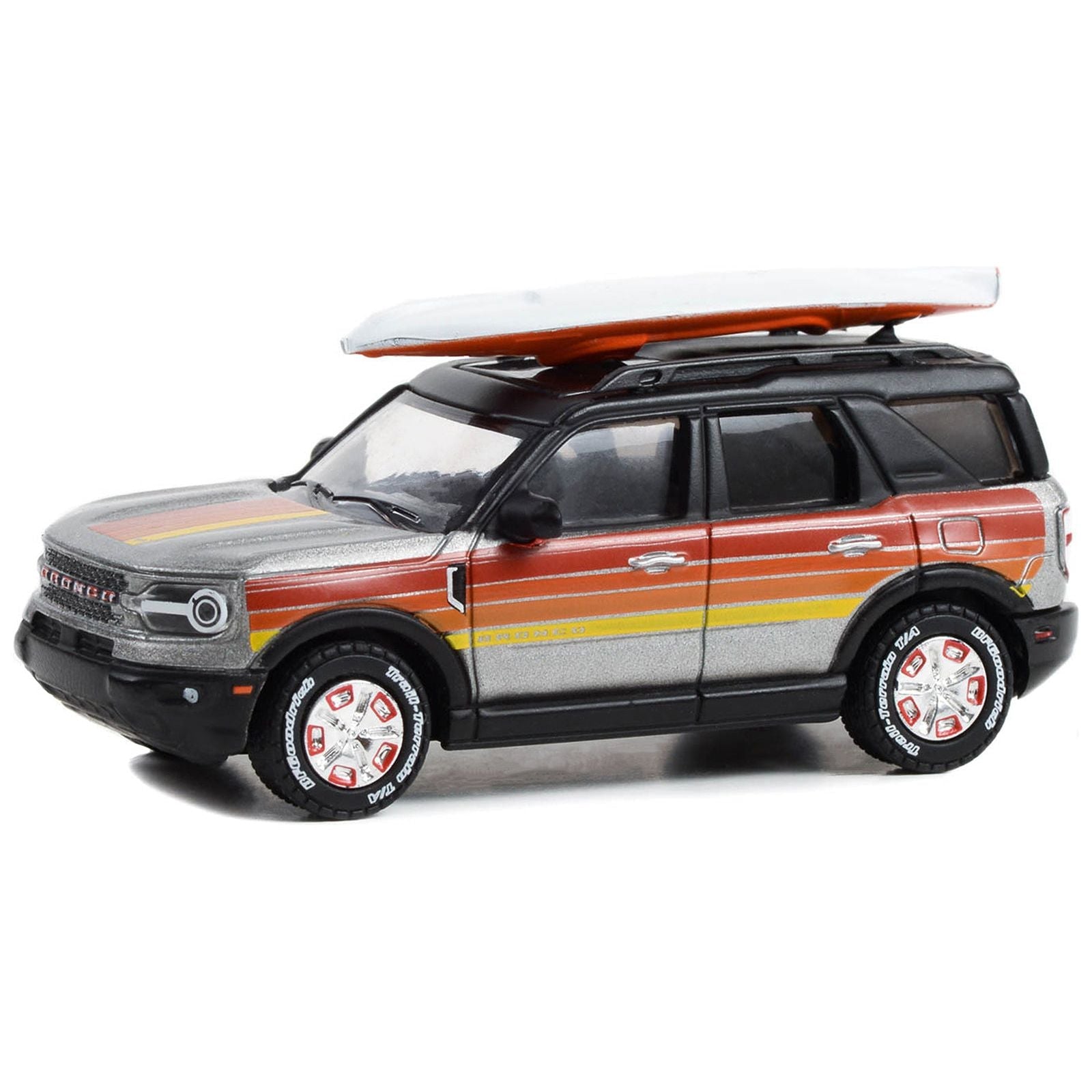 2022 Ford Bronco Sport Outer Banks Gray Metallic with Stripes and Rooftop Kayak "Hobby Exclusive" Series 1/64 Diecast Model Car by Greenlight - Greenlight - ModelCars.com