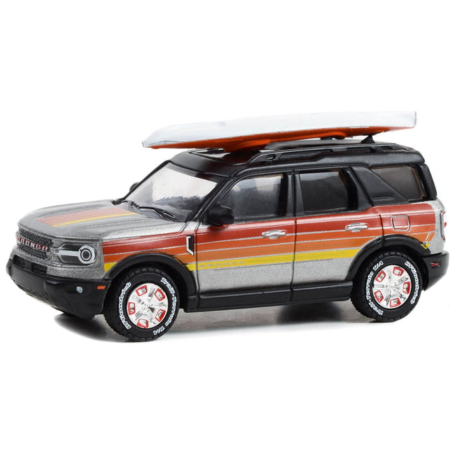 2022 Ford Bronco Sport Outer Banks Gray Metallic with Stripes and Rooftop Kayak "Hobby Exclusive" Series 1/64 Diecast Model Car by Greenlight - Greenlight - ModelCars.com