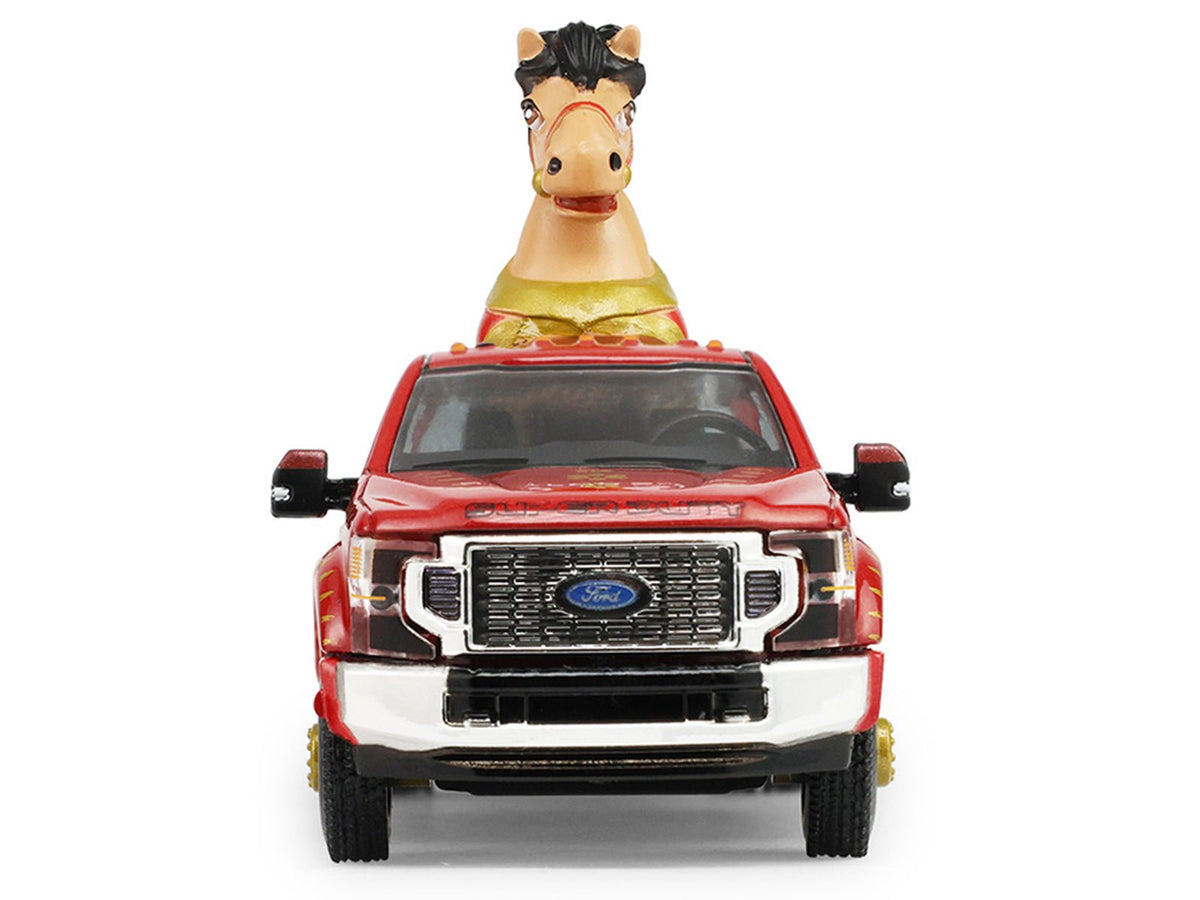2022 Ford F-450 Dually Pickup Truck "Chinese Zodiac 2026 Year of the Horse" Red with Gold Graphics and Horse Figure "Hobby Exclusive" Series 1/64 Diecast Model Car by Greenlight-Greenlight-ModelCars.com