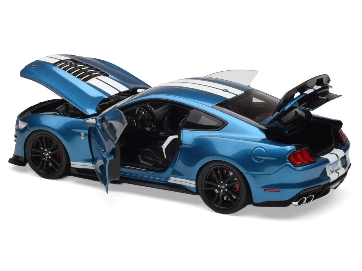 2022 Ford Mustang Shelby GT500 Blue Metallic with White Stripes 1/18 Diecast Model Car by IXO Models-IXO-ModelCars.com