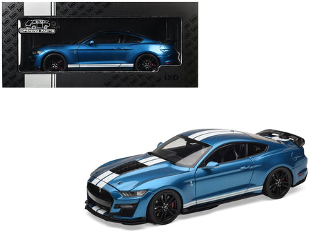 2022 Ford Mustang Shelby GT500 Blue Metallic with White Stripes 1/18 Diecast Model Car by IXO Models-IXO-ModelCars.com