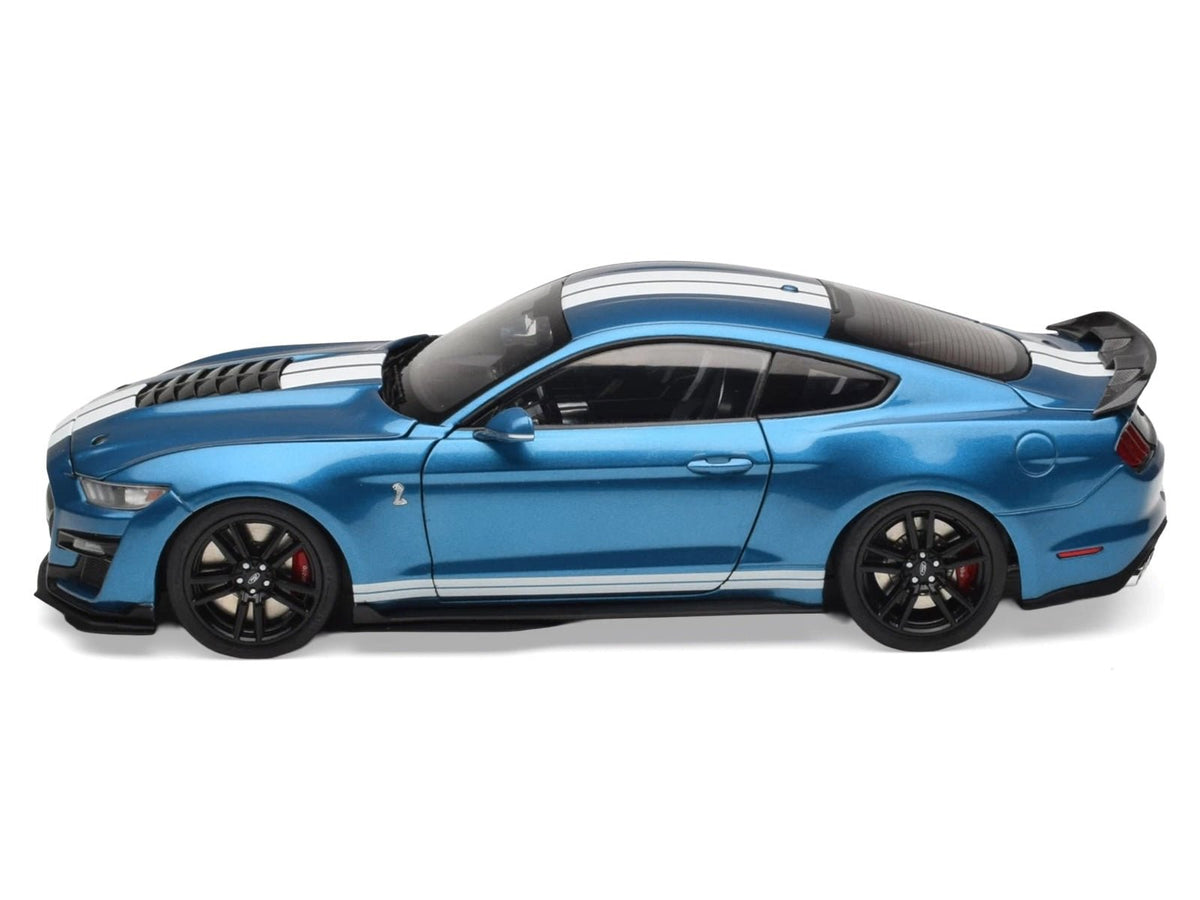 2022 Ford Mustang Shelby GT500 Blue Metallic with White Stripes 1/18 Diecast Model Car by IXO Models-IXO-ModelCars.com