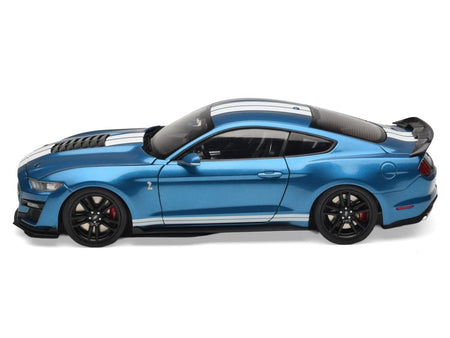 2022 Ford Mustang Shelby GT500 Blue Metallic with White Stripes 1/18 Diecast Model Car by IXO Models-IXO-ModelCars.com