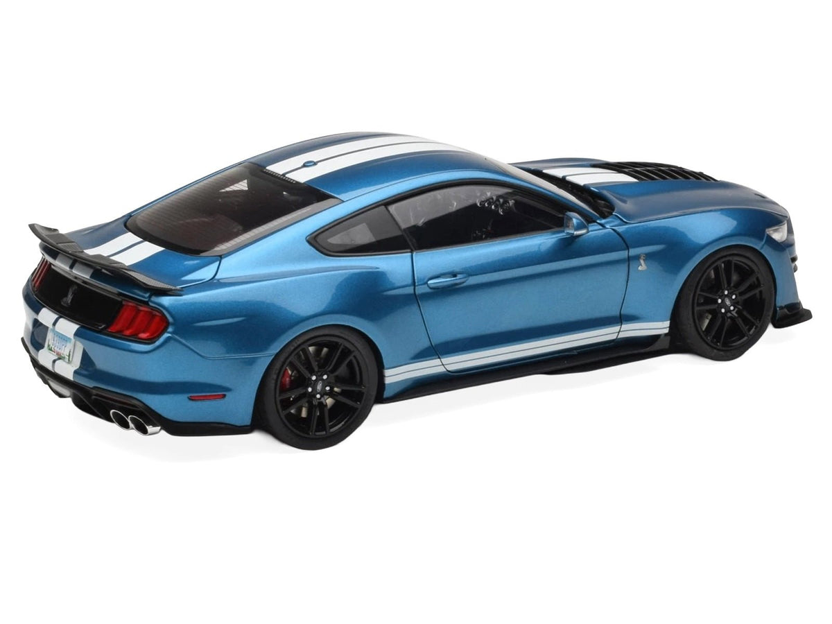 2022 Ford Mustang Shelby GT500 Blue Metallic with White Stripes 1/18 Diecast Model Car by IXO Models-IXO-ModelCars.com