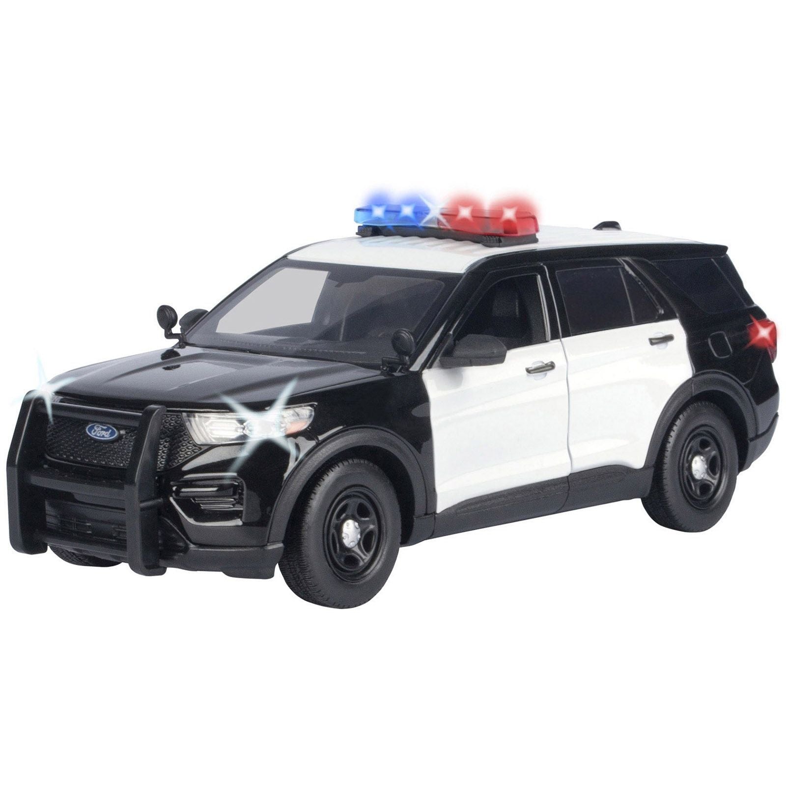 2022 Ford Police Interceptor Utility Black and White "Builder's Kit" with Flashing Light Bar and Front and Rear Lights and Sounds 1/24 Diecast Model Car by Motormax - Motormax - ModelCars.com