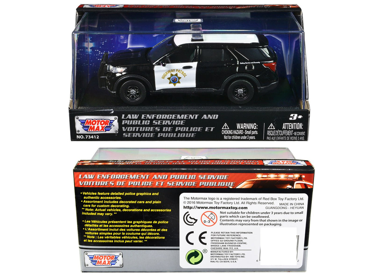 2022 Ford Police Interceptor Utility "California Highway Patrol" Black and White "Law Enforcement and Public Service" Series 1/43 Diecast Model Car by Motormax-Motormax-ModelCars.com