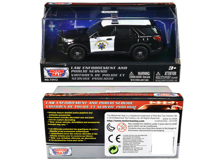 2022 Ford Police Interceptor Utility "California Highway Patrol" Black and White "Law Enforcement and Public Service" Series 1/43 Diecast Model Car by Motormax-Motormax-ModelCars.com