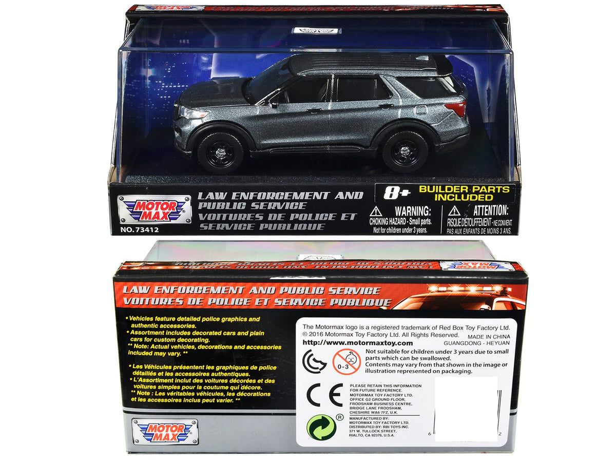 2022 Ford Police Interceptor Utility Gray Metallic Unmarked "Custom Builder's Kit" "Law Enforcement and Public Service" Series 1/43 Diecast Model Car by Motormax-Motormax-ModelCars.com