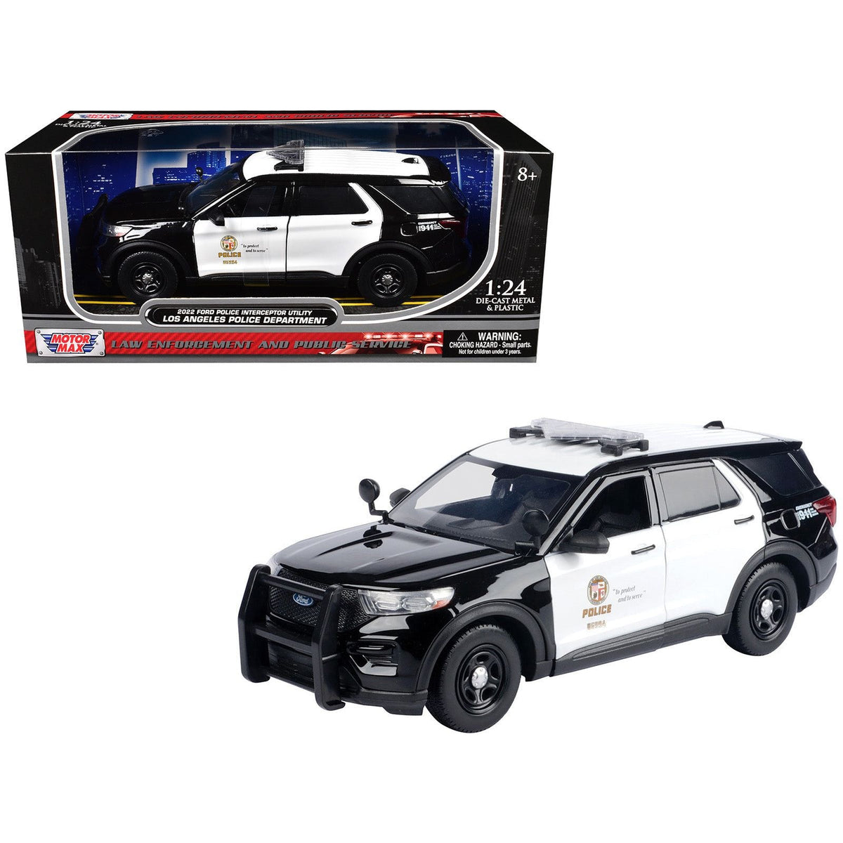2022 Ford Police Interceptor Utility "Los Angeles Police Department" Black and White "Law Enforcement and Public Service" Series 1/24 Diecast Model Car by Motormax-Motormax-ModelCars.com
