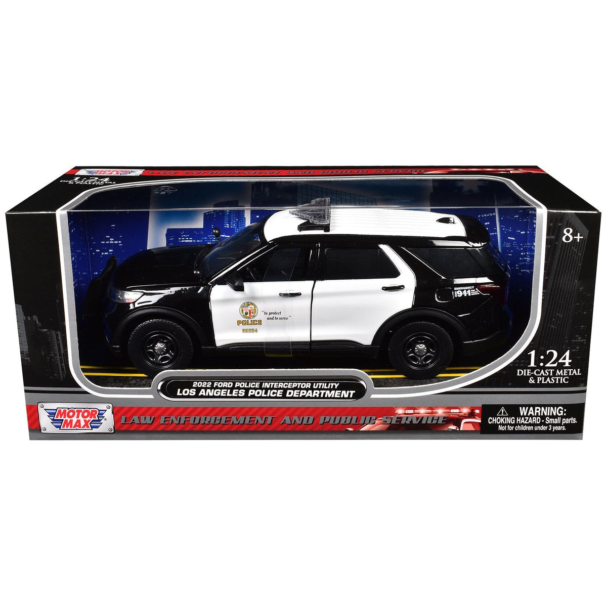2022 Ford Police Interceptor Utility "Los Angeles Police Department" Black and White "Law Enforcement and Public Service" Series 1/24 Diecast Model Car by Motormax-Motormax-ModelCars.com