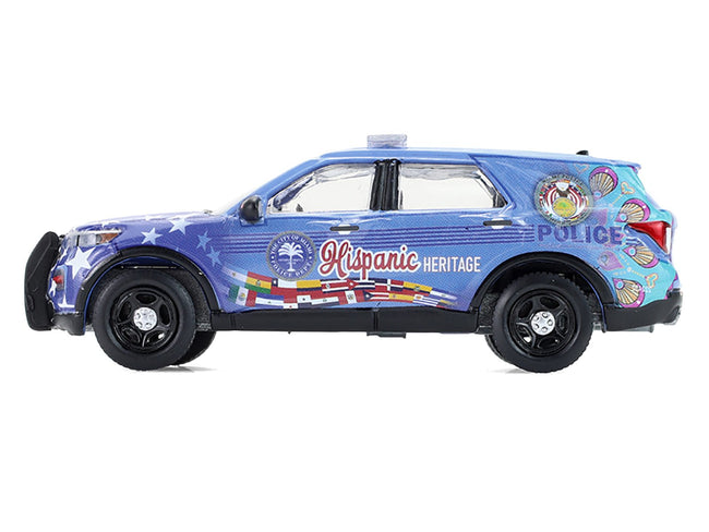 2022 Ford Police Interceptor Utility "Miami Police Department Hispanic Heritage Month" Blue with Graphics "Hobby Exclusive" Series 1/64 Diecast Model Car by Greenlight-Greenlight-ModelCars.com