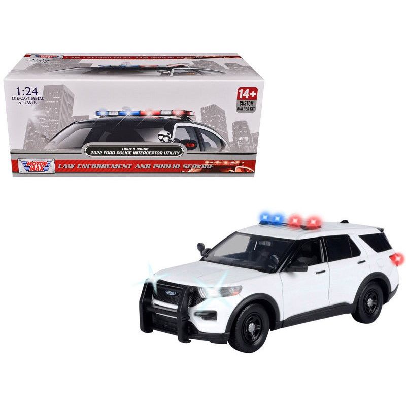 2022 Ford Police Interceptor Utility Plain White "Builder's Kit" with Flashing Light Bar and Front and Rear Lights and Sounds 1/24 Diecast Model Car by Motormax - Motormax - ModelCars.com