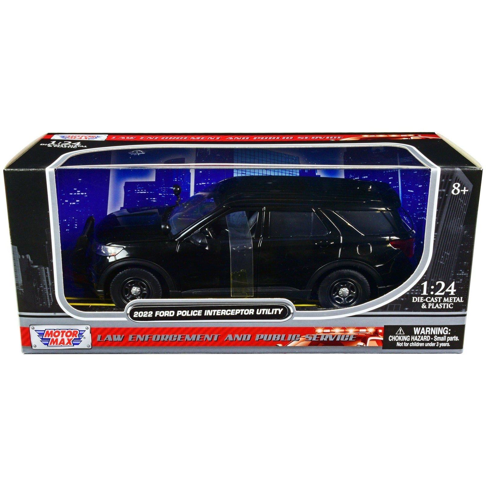2022 Ford Police Interceptor Utility Unmarked Slick - Top Black 1/24 Diecast Model Car by Motormax - Motormax - ModelCars.com