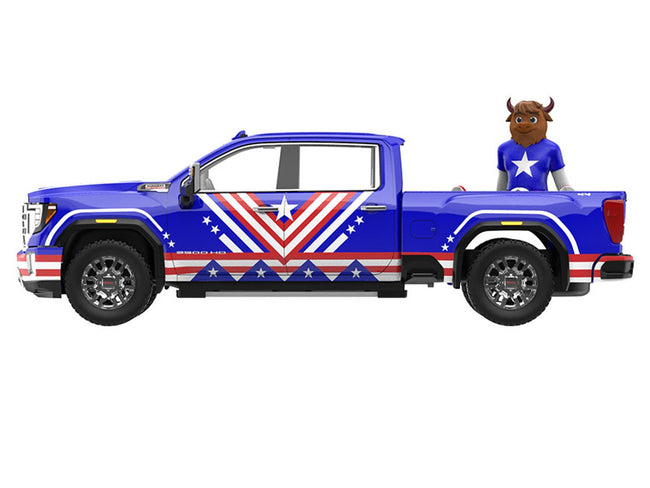 2022 GMC Sierra 3500 HD Pickup Truck Blue with American Soccer Graphics with Bison Figure "International Soccer Celebration '26" Series 1/64 Diecast Model Car by Greenlight-Greenlight-ModelCars.com