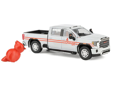 2022 GMC Sierra 3500 HD Pickup Truck "Indiana Cardinals" Silver Metallic with Red Stripes and Cardinal Figure "2025 Greenlight Waltersons Collector's Expo Exclusive" 1/64 Diecast Model Car by Greenlight-Greenlight-ModelCars.com