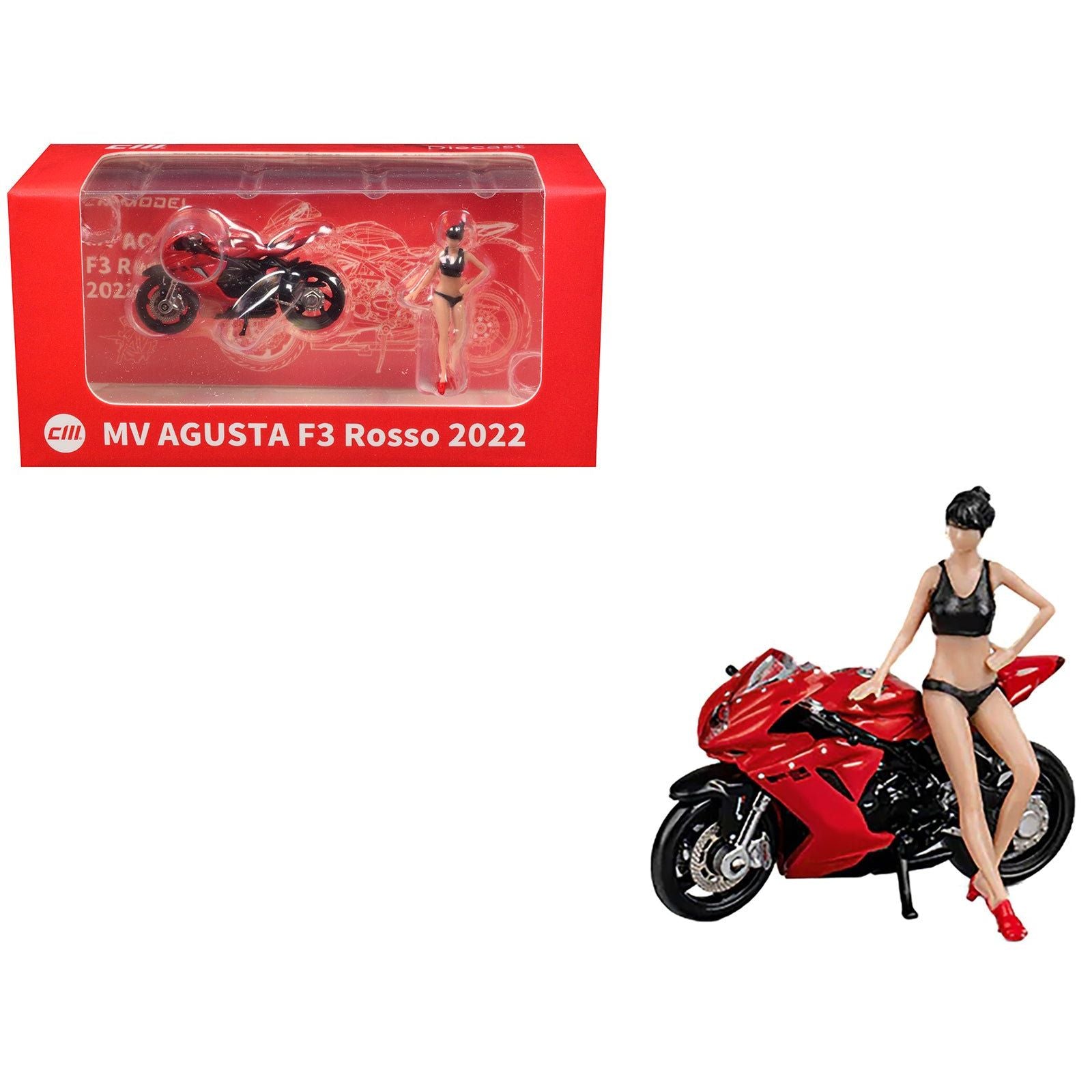 2022 MV Agusta F3 Rosso Motorcycle Red with Figure 1/64 Diecast Model by CM Model - CM Models - ModelCars.com