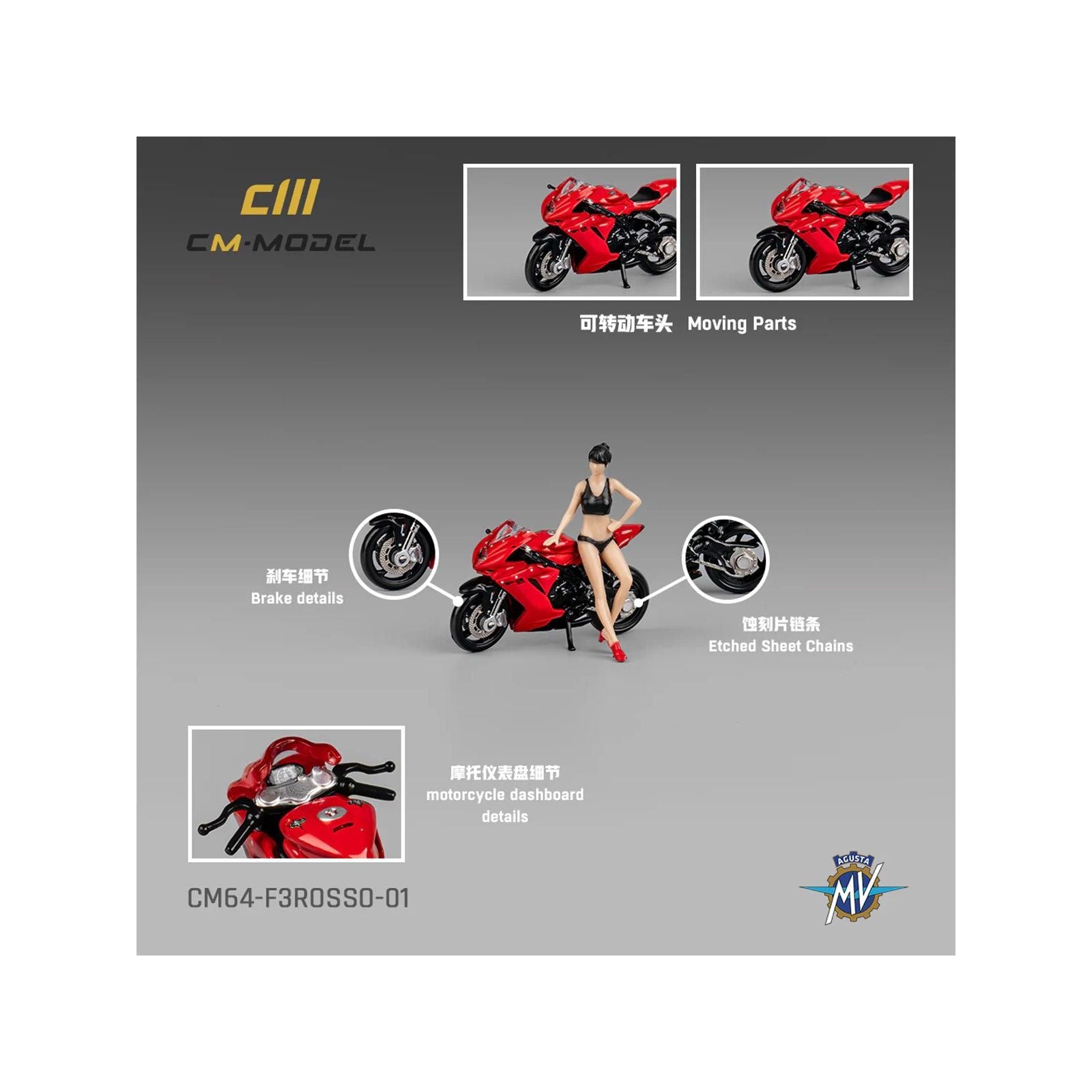 2022 MV Agusta F3 Rosso Motorcycle Red with Figure 1/64 Diecast Model by CM Model - CM Models - ModelCars.com